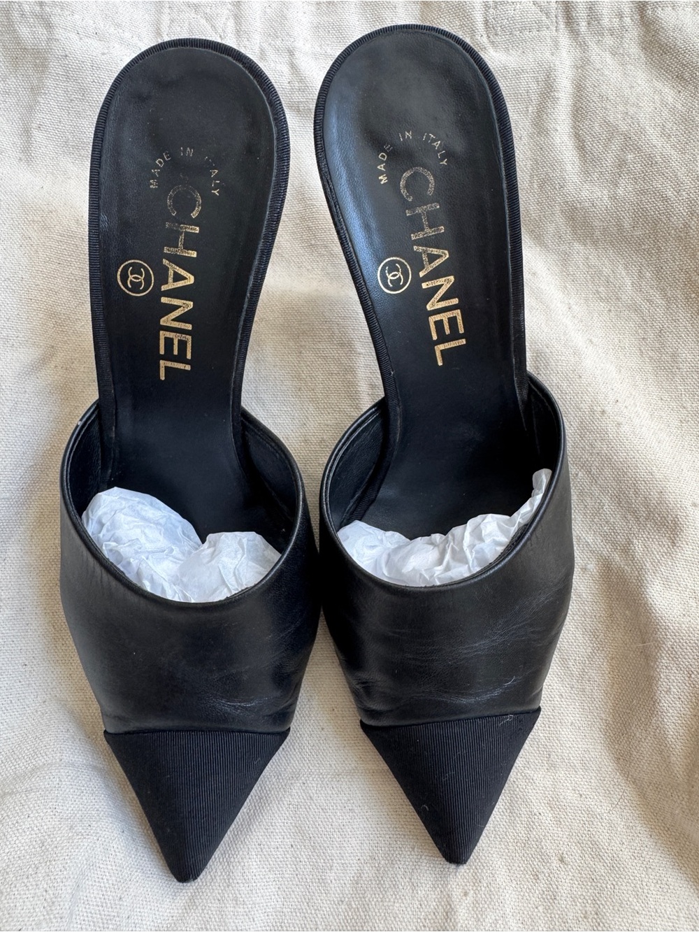Chanel 2019 Interlocking CC Logo Mules Black Size 35